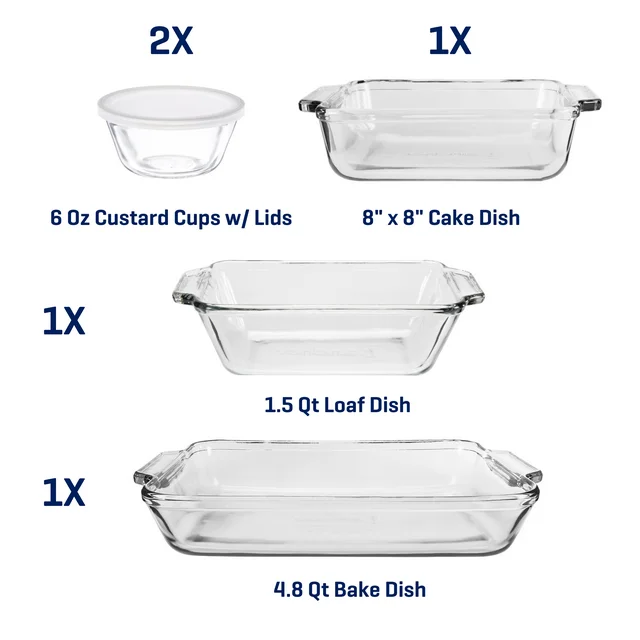 KitchenAxis 7-Piece Glass Bakeware Set – Oven-Safe Borosilicate Glass Baking Dishes with Lids - Image 2