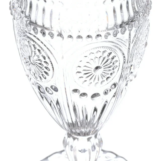 KitchenAxis 12-Ounce Vintage Footed Glass Goblets – Set of 4 Clear Embossed Drinkware - Image 2