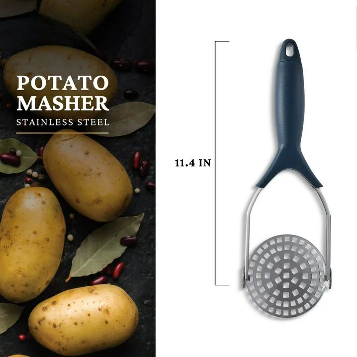 KitchenAxis Stainless Steel Potato Masher – Heavy-Duty Mashing Tool with Ergonomic Soft Grip - Image 3