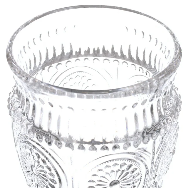 KitchenAxis 12-Ounce Vintage Footed Glass Goblets – Set of 4 Clear Embossed Drinkware - Image 4
