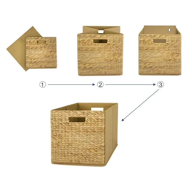 KitchenAxis 2-Pack Handwoven Water Hyacinth Cube Storage Bins - Image 3