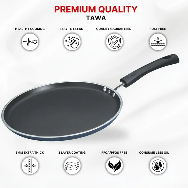 KitchenAxis 12" Non-Stick Flat Tawa – 30 cm Griddle Pan for Roti, Dosa & Pancakes - Image 4