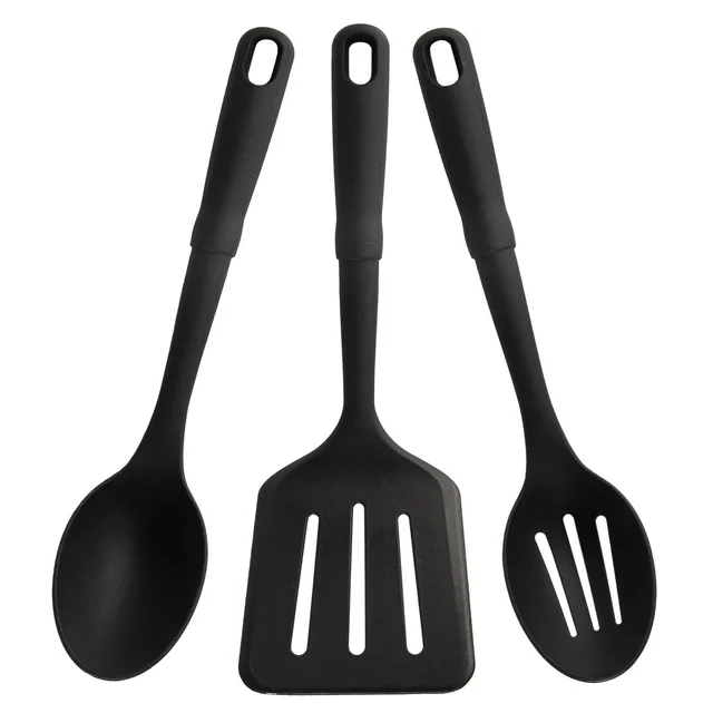 KitchenAxis 3-Piece Nylon Cooking Utensil Set – Slotted Spatula, Slotted Spoon & Solid Spoon
