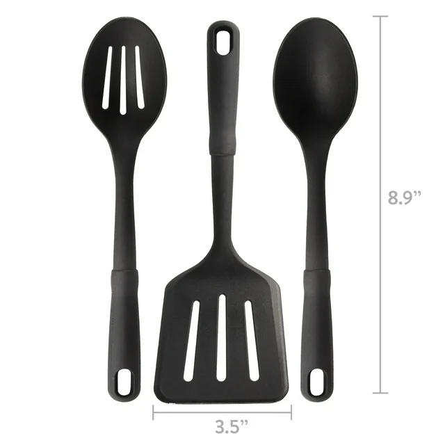 KitchenAxis 3-Piece Nylon Cooking Utensil Set – Slotted Spatula, Slotted Spoon & Solid Spoon - Image 2
