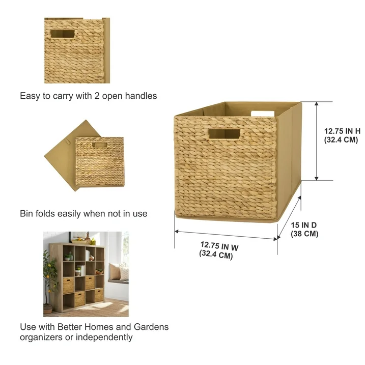 KitchenAxis 2-Pack Handwoven Water Hyacinth Cube Storage Bins - Image 5